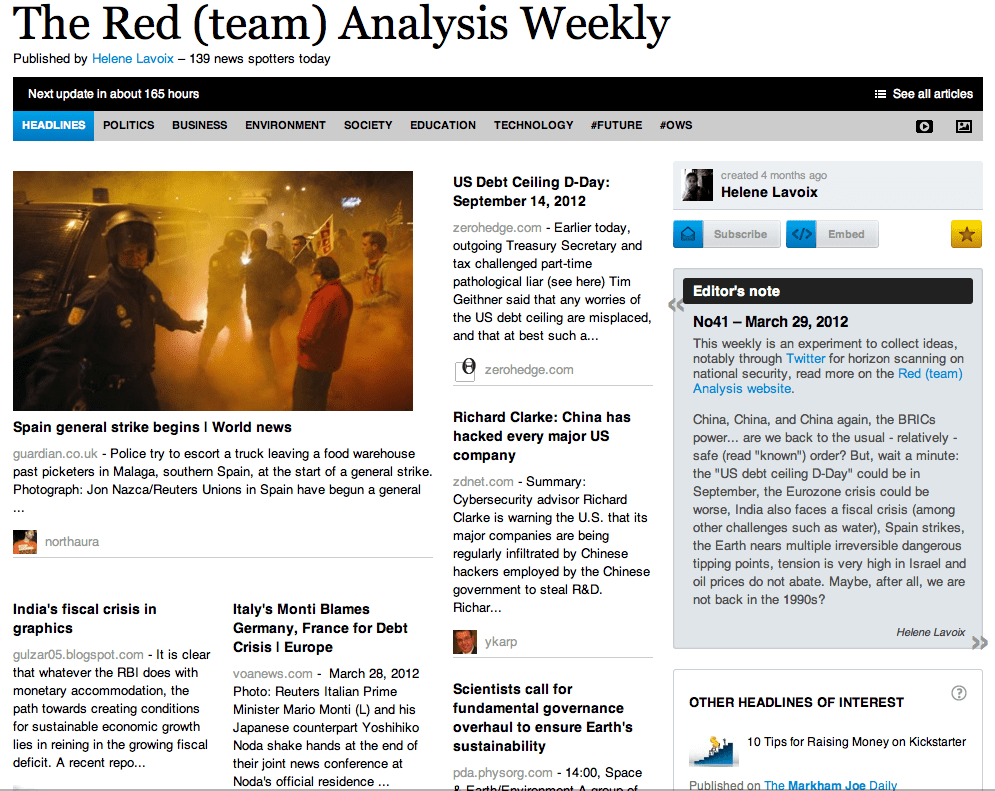 The Red (team) Analysis Weekly No41 - Horizon Scanning for National Security, 29 mars 2012