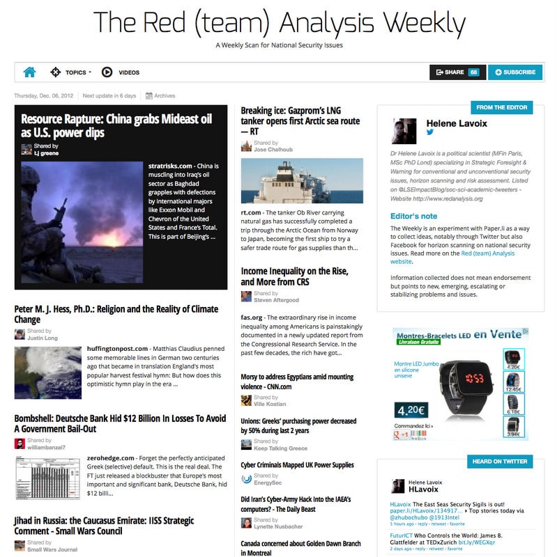 The Red (team) Analysis Weekly 2012-12-06 analyse d'horizon, Chine, religion, Grèce, crise, Égypte, prospective stratégique et alerte