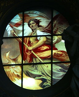 Berlin Cathedral (Germany). Altar area – Stained glass windows (1905) showing an angel with banner of victory as allegory of hope by Anton von Werner. Photo by By Wolfgang Sauber GFDL or CC-BY-SA-3.0-2.5-2.0-1.0 , via Wikimedia Commons Berlin Cathedral (Germany). Altar area – Stained glass windows ( 1905 ) shwowing an angel with banner of victory als allegory of hope by Anton von Werner.
