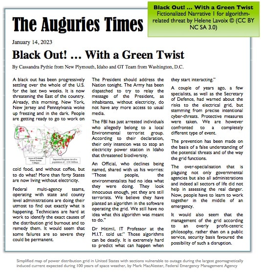 Black Out! … With a Green Twist - Fictionalized Narrative 1 for algorithm-related threat Black out scenario, fictional narrative, algorithm based threat, threat scenario, futures, foresight