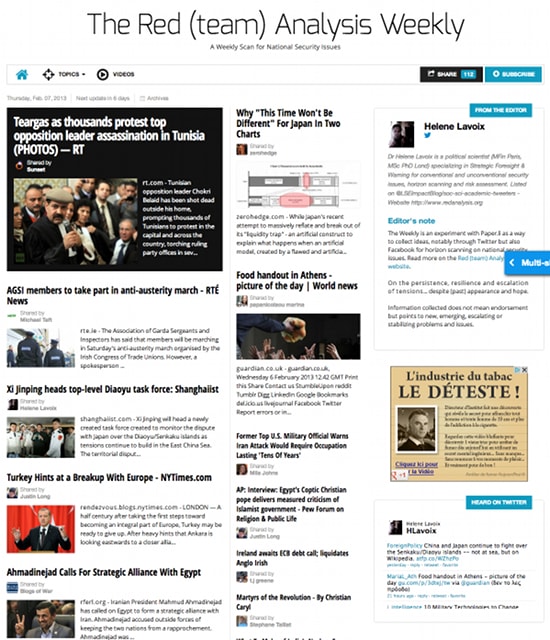 Red team Analysis Weekly, horizon scanning, national security