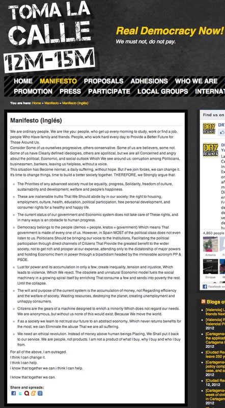 Manifesto Real Democracy Now, protest movement, grievances